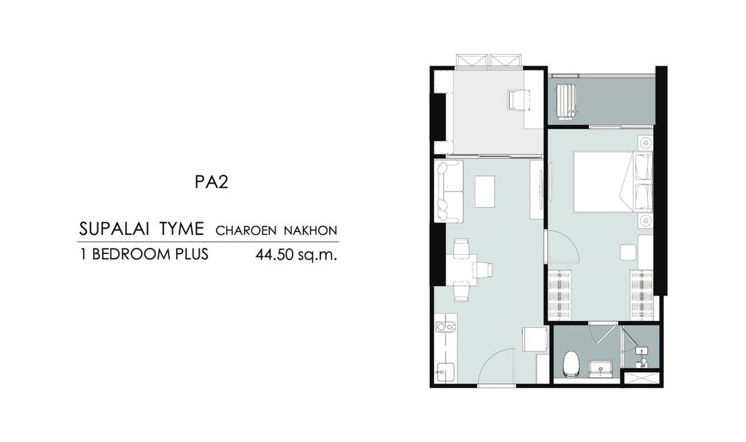 ภาพแปลนของ ศุภาลัย ธาม เจริญนคร : 1 Bedroom+ (PA2 44.50ตรม.) รูปที่ 1