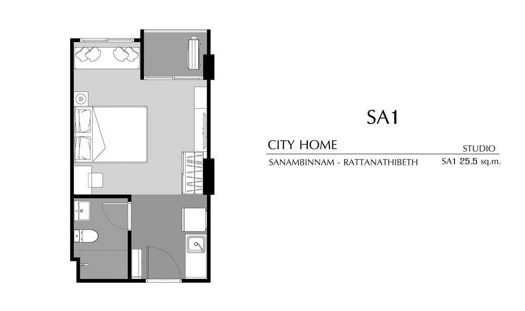 ซิตี้โฮม สนามบินน้ำ - รัตนาธิเบศร์ : STUDIO SA1 的蓝图 1