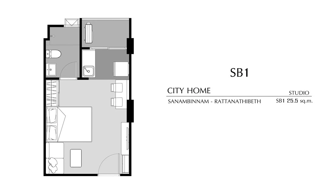 ภาพแปลนของ ซิตี้โฮม สนามบินน้ำ - รัตนาธิเบศร์ : STUDIO SB1 รูปที่ 1