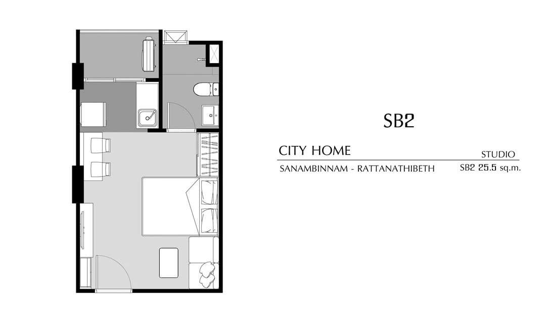 ภาพแปลนของ ซิตี้โฮม สนามบินน้ำ - รัตนาธิเบศร์ : STUDIO SB2 รูปที่ 1