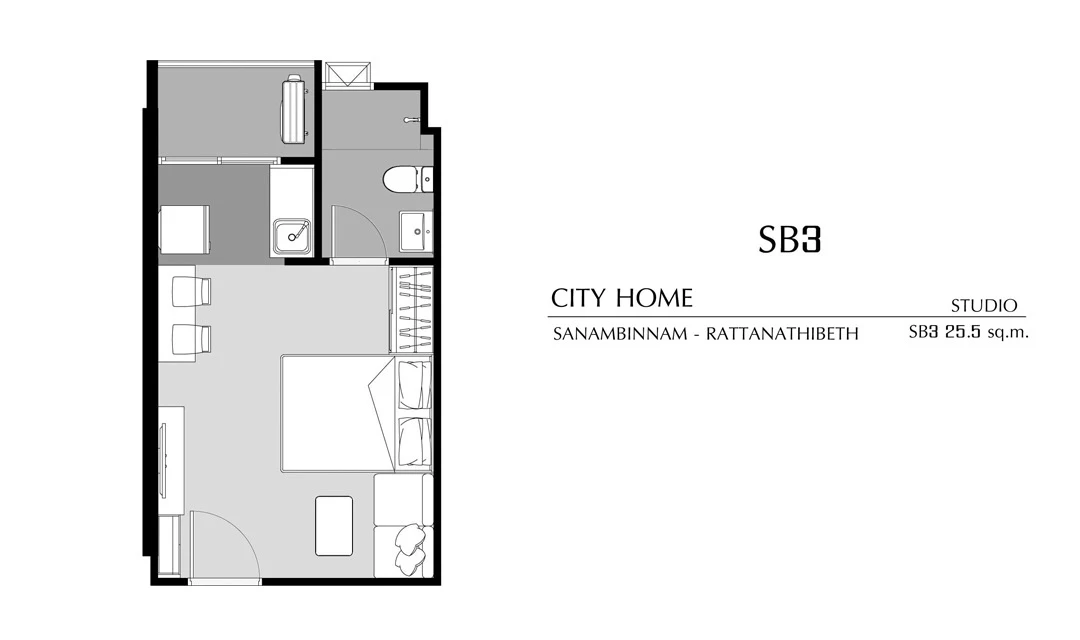 ภาพแปลนของ ซิตี้โฮม สนามบินน้ำ - รัตนาธิเบศร์ : STUDIO SB3 รูปที่ 1