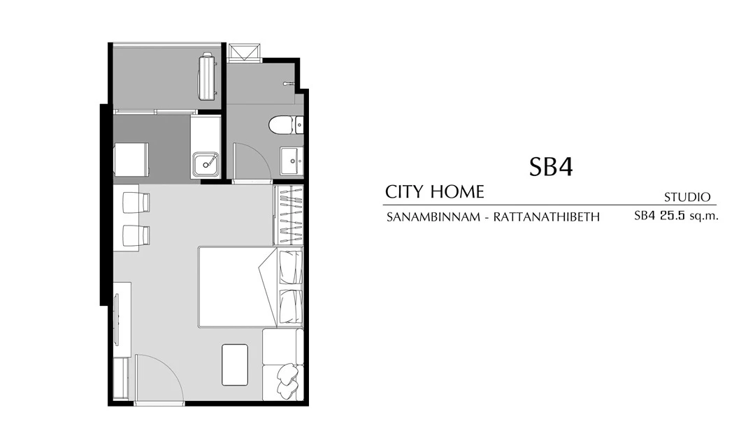 ภาพแปลนของ ซิตี้โฮม สนามบินน้ำ - รัตนาธิเบศร์ : STUDIO SB4 รูปที่ 1