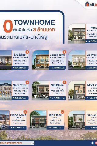 รวมทาวน์โฮมโซนรัตนาธิเบศร์ เริ่มต้นไม่เกิน 3 ล้าน